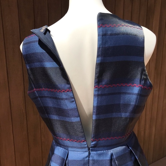 Armani Exchange Peplum Cocktail Dress Blue Stripe Taffeta Fit + Flare Size 12 - Picture 7 of 8